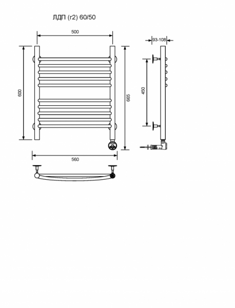 ЛДП (г2)-60/50/57 без полочки электрический Полотенцесушители «Ника»
