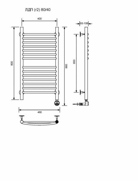 ЛДП (г2)-80/40/47 без полочки электрический Полотенцесушители «Ника»