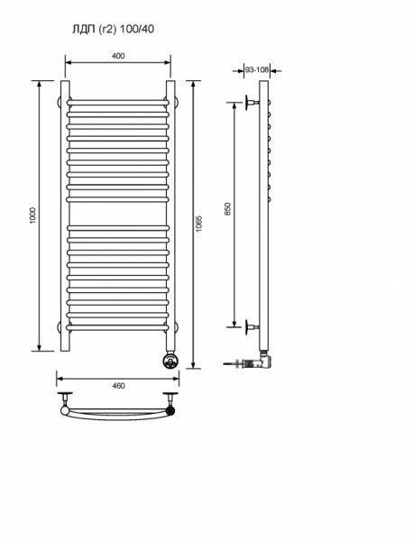 ЛДП (г2)-100/40/47 без полочки электрический Полотенцесушители «Ника»