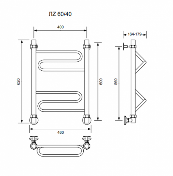 ЛZ-60/40/46 без полочки водяной Полотенцесушители «Ника»