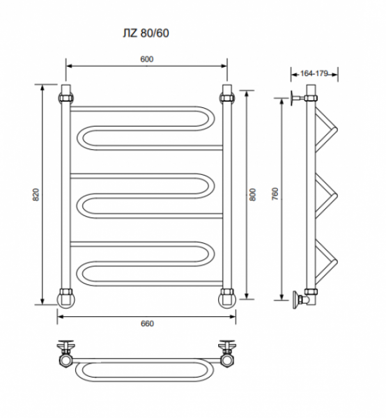 ЛZ-80/60/66 без полочки водяной Полотенцесушители «Ника»