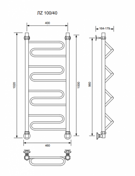 ЛZ-100/40/46 без полочки водяной Полотенцесушители «Ника»