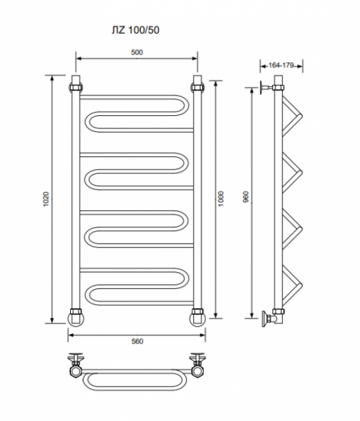 ЛZ-100/50/56 без полочки водяной Полотенцесушители «Ника»