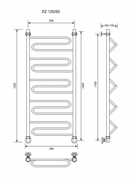 ЛZ-120/50/56 без полочки водяной Полотенцесушители «Ника»