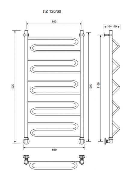 ЛZ-120/60/66 без полочки водяной Полотенцесушители «Ника»