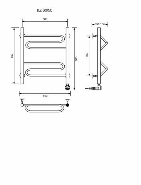 ЛZ-60/50/57 без полочки электрический Полотенцесушители «Ника»