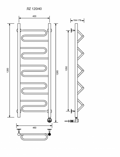 ЛZ-120/40/47 без полочки электрический Полотенцесушители «Ника»