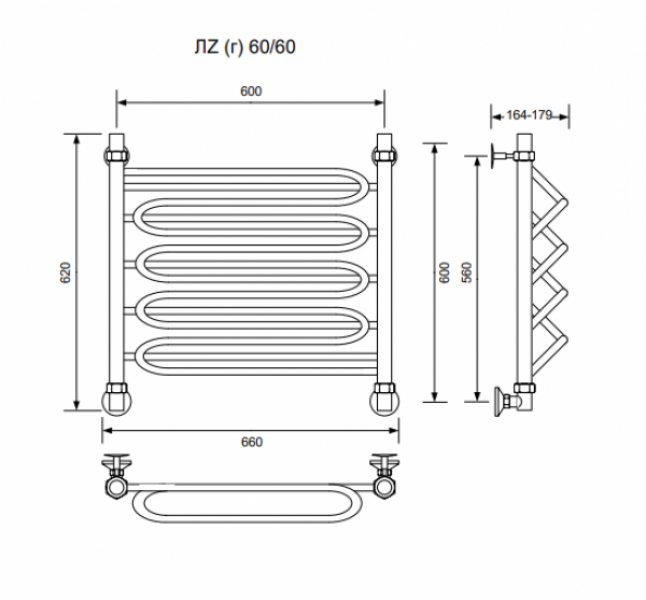 ЛZ (г)-60/60/66 без полочки водяной Полотенцесушители «Ника»