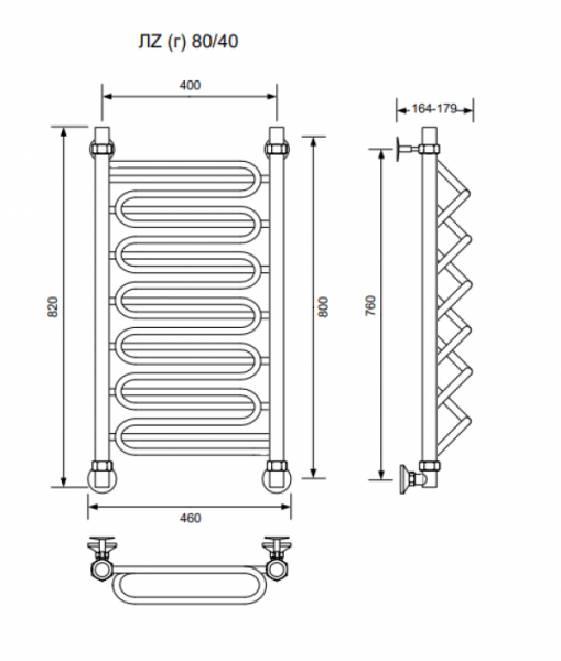 ЛZ (г)-80/40/46 без полочки водяной Полотенцесушители «Ника»