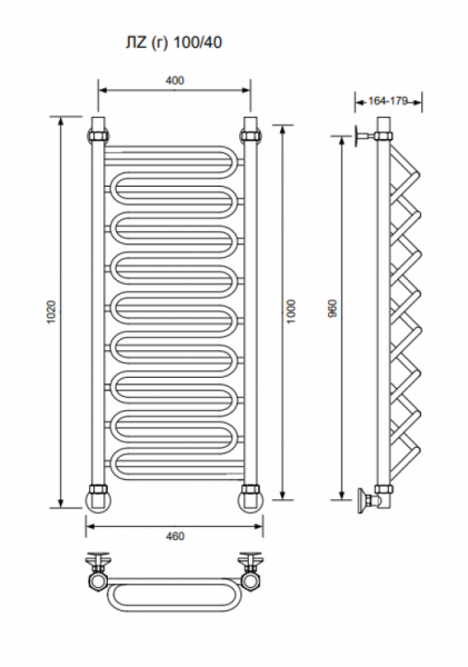 ЛZ (г)-100/40/46 без полочки водяной Полотенцесушители «Ника»