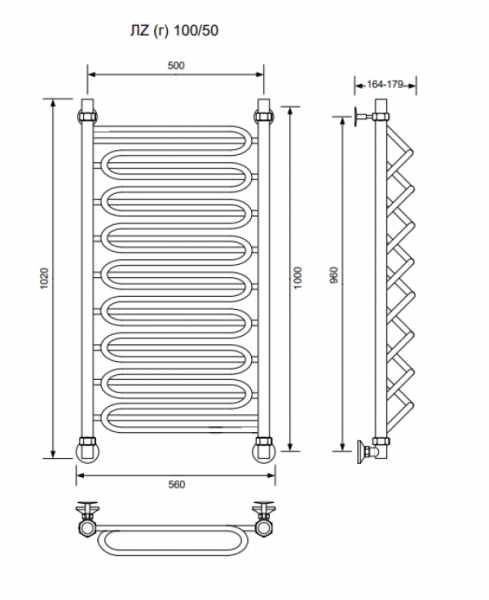 ЛZ (г)-100/50/56 без полочки водяной Полотенцесушители «Ника»