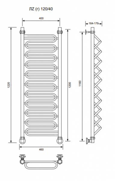 ЛZ (г)-120/40/46 без полочки водяной Полотенцесушители «Ника»