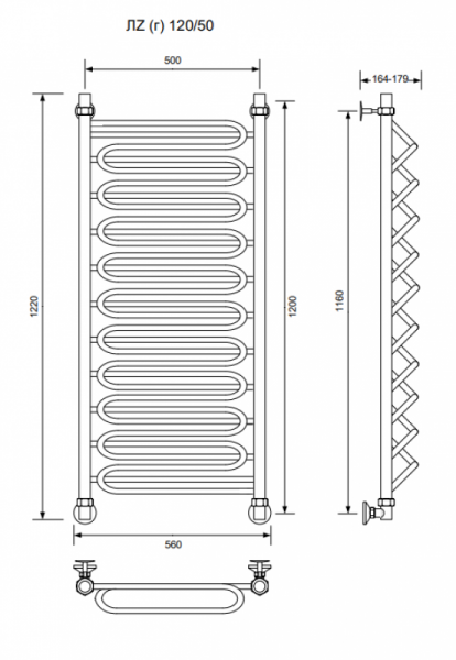 ЛZ (г)-120/50/56 без полочки водяной Полотенцесушители «Ника»