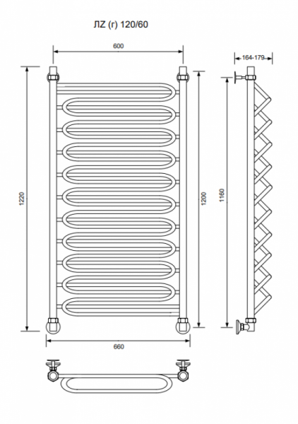 ЛZ (г)-120/60/66 без полочки водяной Полотенцесушители «Ника»