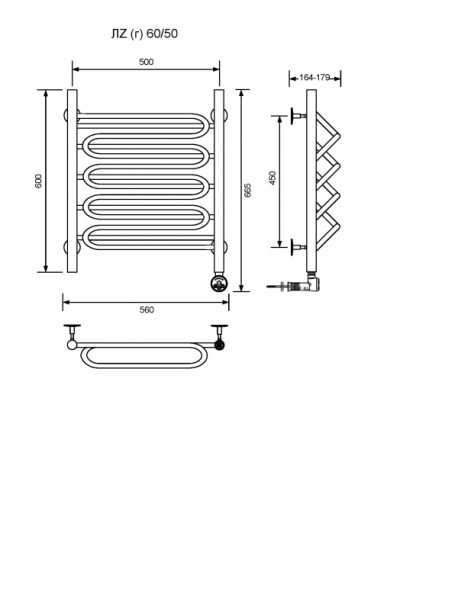 ЛZ (г)-60/50/57 без полочки электрический Полотенцесушители «Ника»