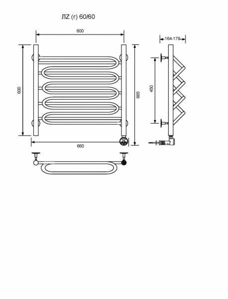 ЛZ (г)-60/60/67 без полочки электрический Полотенцесушители «Ника»