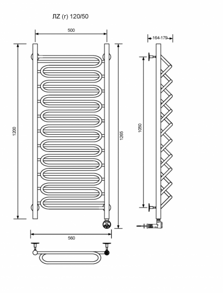 ЛZ (г)-120/50/57 без полочки электрический Полотенцесушители «Ника»