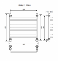 Л90 (г2)-60/60/66 без полочки водяной Полотенцесушители «Ника»