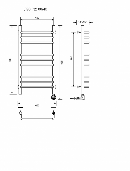 Л90 (г2)-80/40/47 без полочки электрический Полотенцесушители «Ника»