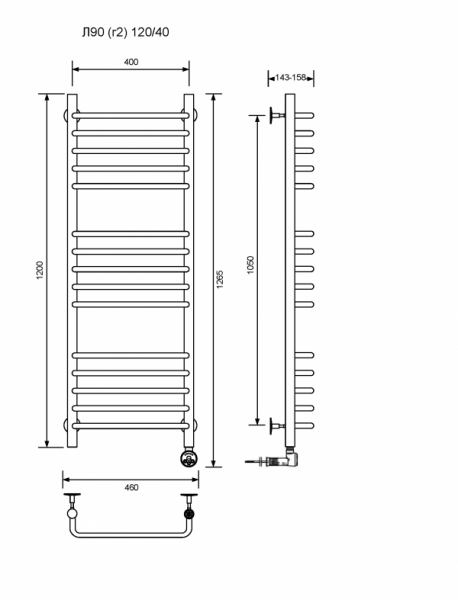 Л90 (г2)-120/40/47 без полочки электрический Полотенцесушители «Ника»