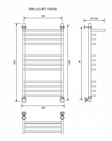 Л90 (г2) ВП-100/50/56 с полочкой водяной Полотенцесушители «Ника»