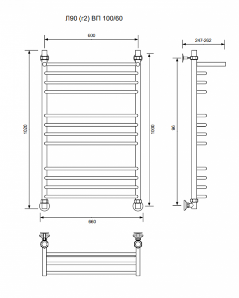 Л90 (г2) ВП-100/60/66 с полочкой водяной Полотенцесушители «Ника»