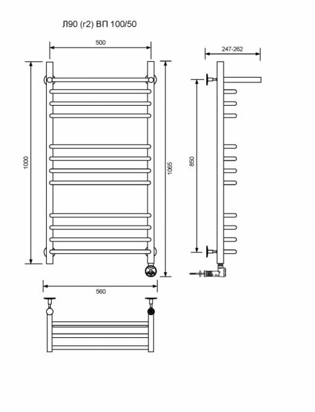 Л90 (г2) ВП-100/50/57 с полочкой электрический Полотенцесушители «Ника»