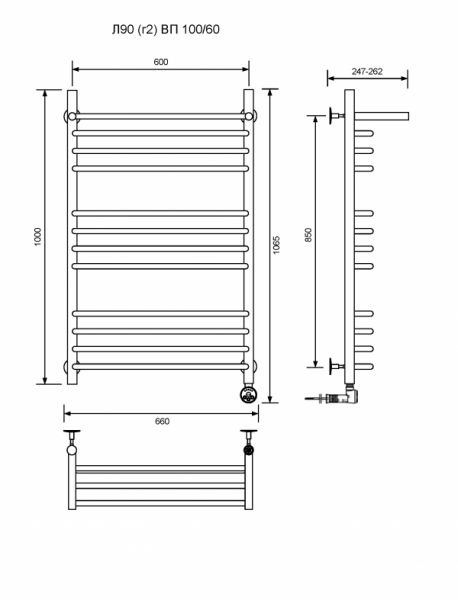 Л90 (г2) ВП-100/60/67 с полочкой электрический Полотенцесушители «Ника»