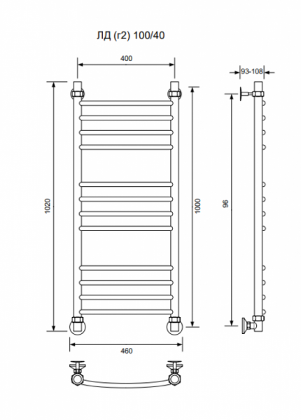 ЛД (г2)-100/40/46 без полочки водяной Полотенцесушители «Ника»
