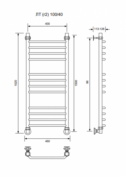 ЛТ (г2)-100/40/46 без полочки водяной Полотенцесушители «Ника»