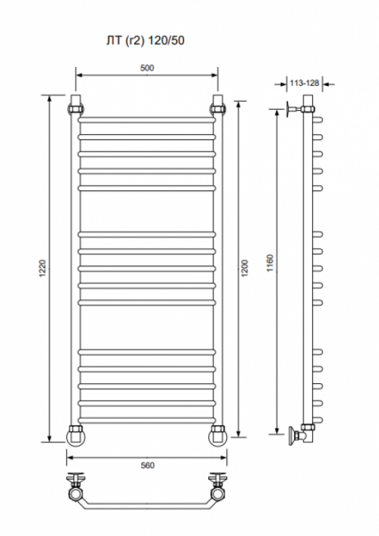 ЛТ (г2)-120/50/56 без полочки водяной Полотенцесушители «Ника»