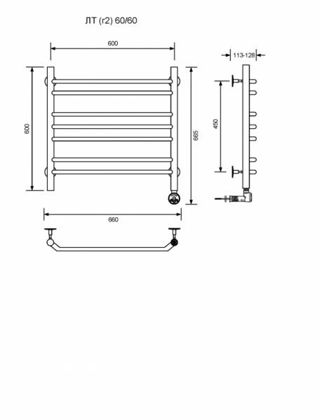 ЛТ (г2)-60/60/67 без полочки электрический Полотенцесушители «Ника»