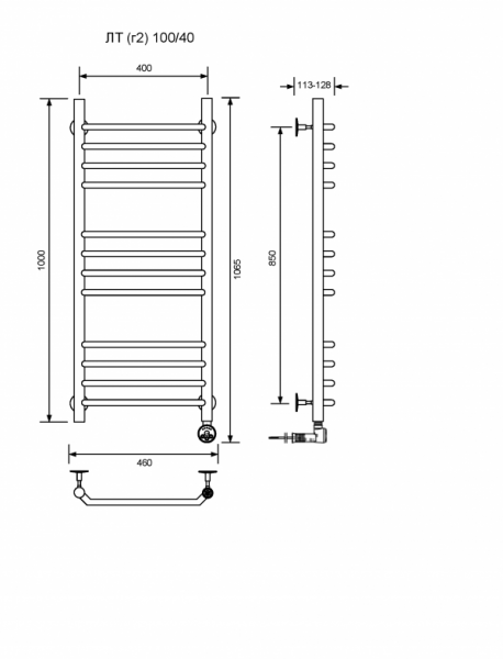 ЛТ (г2)-100/40/47 без полочки электрический Полотенцесушители «Ника»