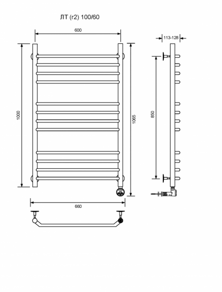 ЛТ (г2)-100/60/67 без полочки электрический Полотенцесушители «Ника»