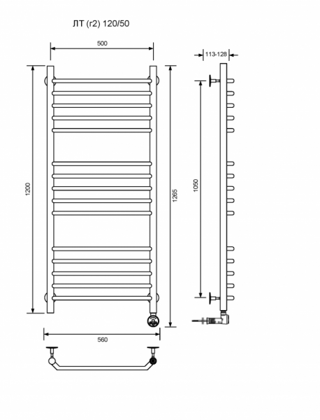 ЛТ (г2)-120/50/57 без полочки электрический Полотенцесушители «Ника»