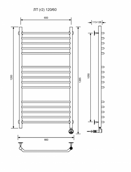 ЛТ (г2)-120/60/67 без полочки электрический Полотенцесушители «Ника»