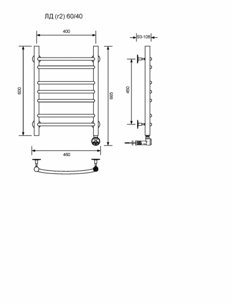 ЛД (г2)-60/40/47 без полочки электрический Полотенцесушители «Ника»