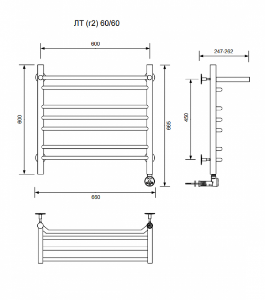 ЛТ (г2) ВП-60/60/67 с полочкой электрический Полотенцесушители «Ника»