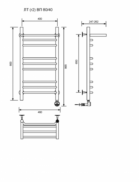 ЛТ (г2) ВП-80/40/47 с полочкой электрический Полотенцесушители «Ника»
