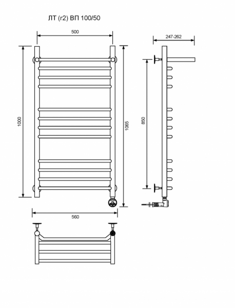 ЛТ (г2) ВП-100/50/57 с полочкой электрический Полотенцесушители «Ника»