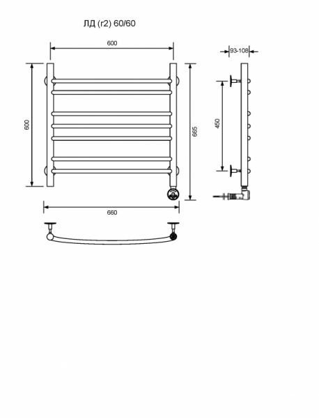 ЛД (г2)-60/60/67 без полочки электрический Полотенцесушители «Ника»