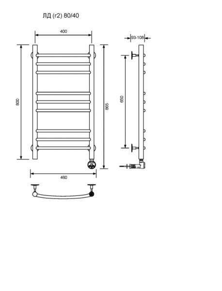 ЛД (г2)-80/40/47 без полочки электрический Полотенцесушители «Ника»