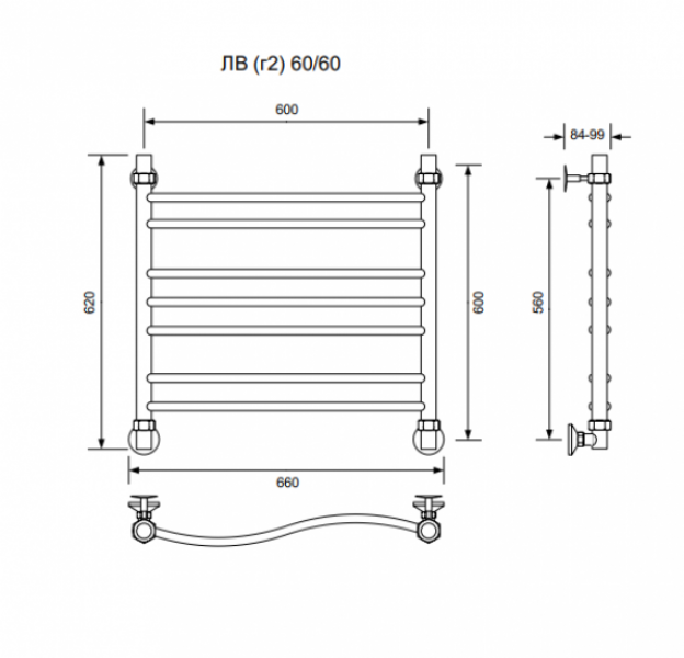ЛВ (г2)-60/60/66 без полочки водяной Полотенцесушители «Ника»