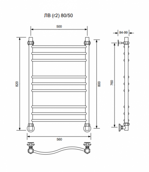 ЛВ (г2)-80/50/56 без полочки водяной Полотенцесушители «Ника»