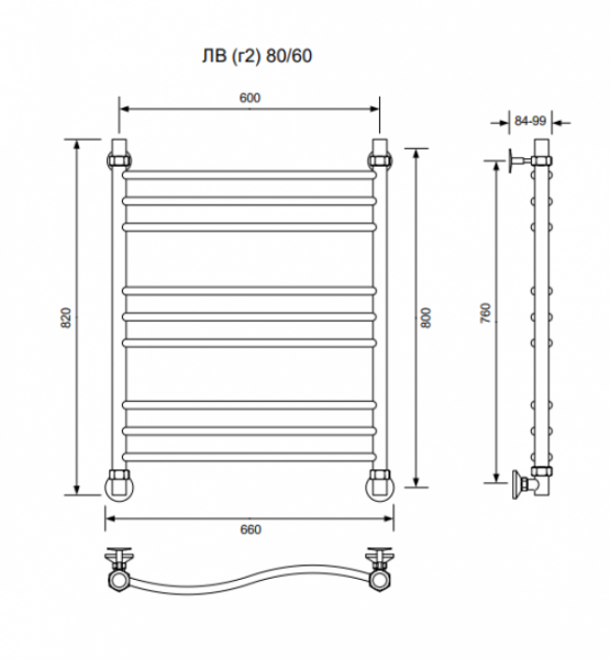 ЛВ (г2)-80/60/66 без полочки водяной Полотенцесушители «Ника»