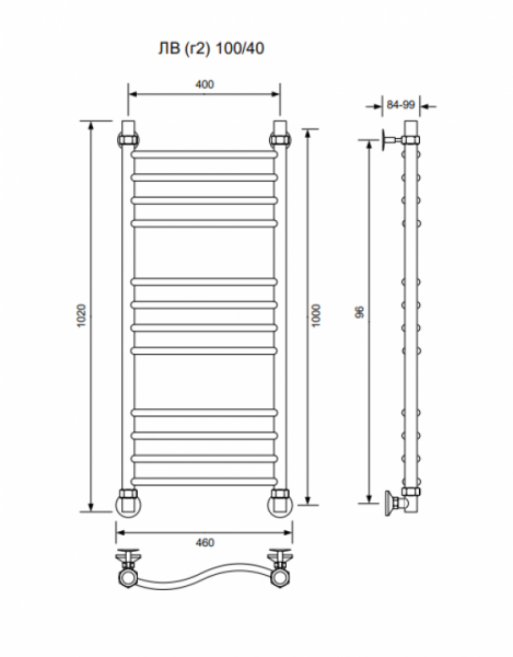 ЛВ (г2)-100/40/46 без полочки водяной Полотенцесушители «Ника»