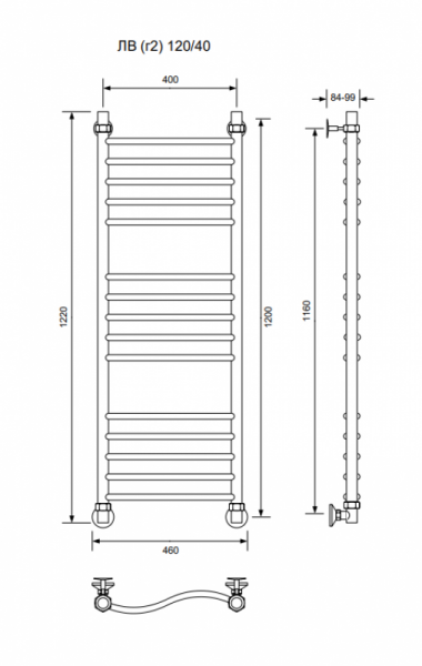 ЛВ (г2)-120/40/46 без полочки водяной Полотенцесушители «Ника»
