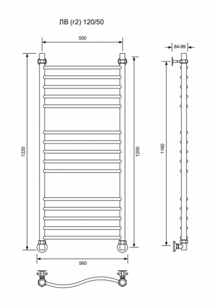 ЛВ (г2)-120/50/56 без полочки водяной Полотенцесушители «Ника»