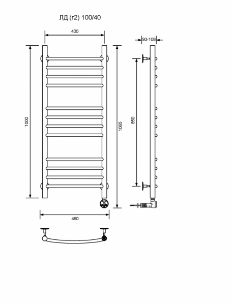 ЛД (г2)-100/40/47 без полочки электрический Полотенцесушители «Ника»