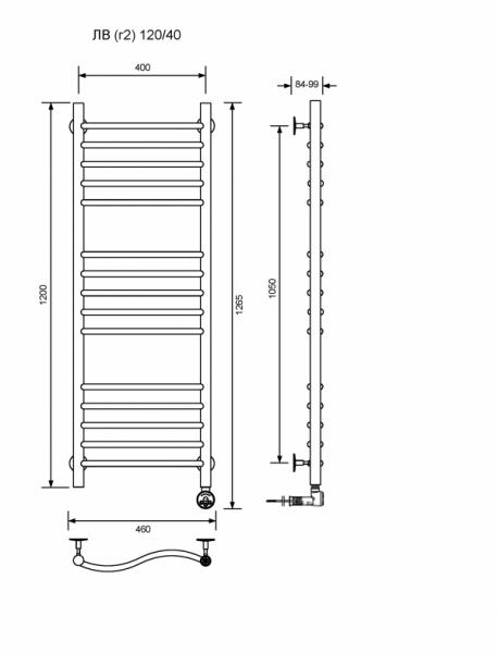 ЛВ (г2)-120/40/47 без полочки электрический Полотенцесушители «Ника»